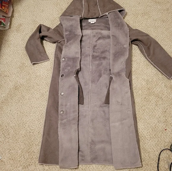 For the Republic Long Length Faux Suede Fur Lined Coat with Hood Gray Size Small - Picture 10 of 11
